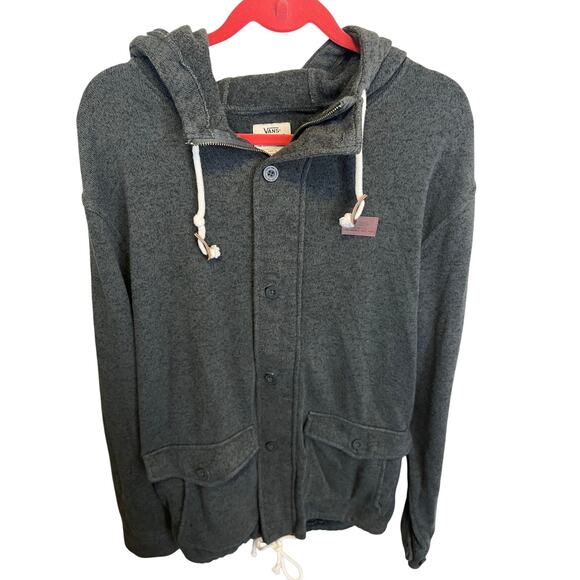 Vans Men's Button Up Grey Sweatshirt Hoodie Knit Skater Jacket Size XL - Picture 1 of 10